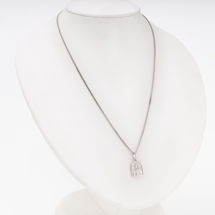 Icon pendant Madonna on curb chain necklace, Sterling Silver 925 rhodium — Ukrainian Jewelry
