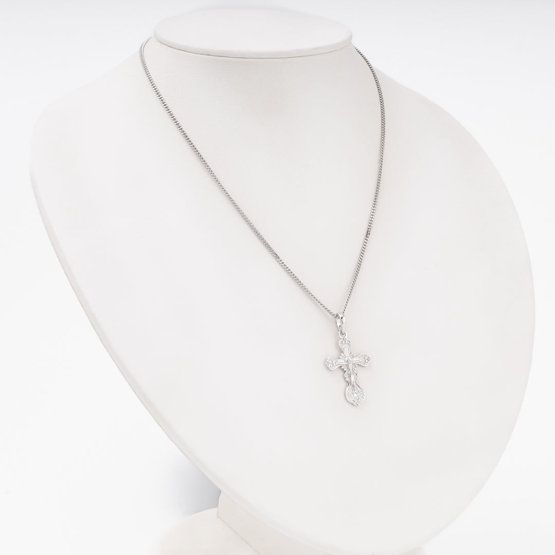 Orthodox cross pendant with Crucifix on chain, Sterling Silver 925 rhodium — Ukrainian Jewelry