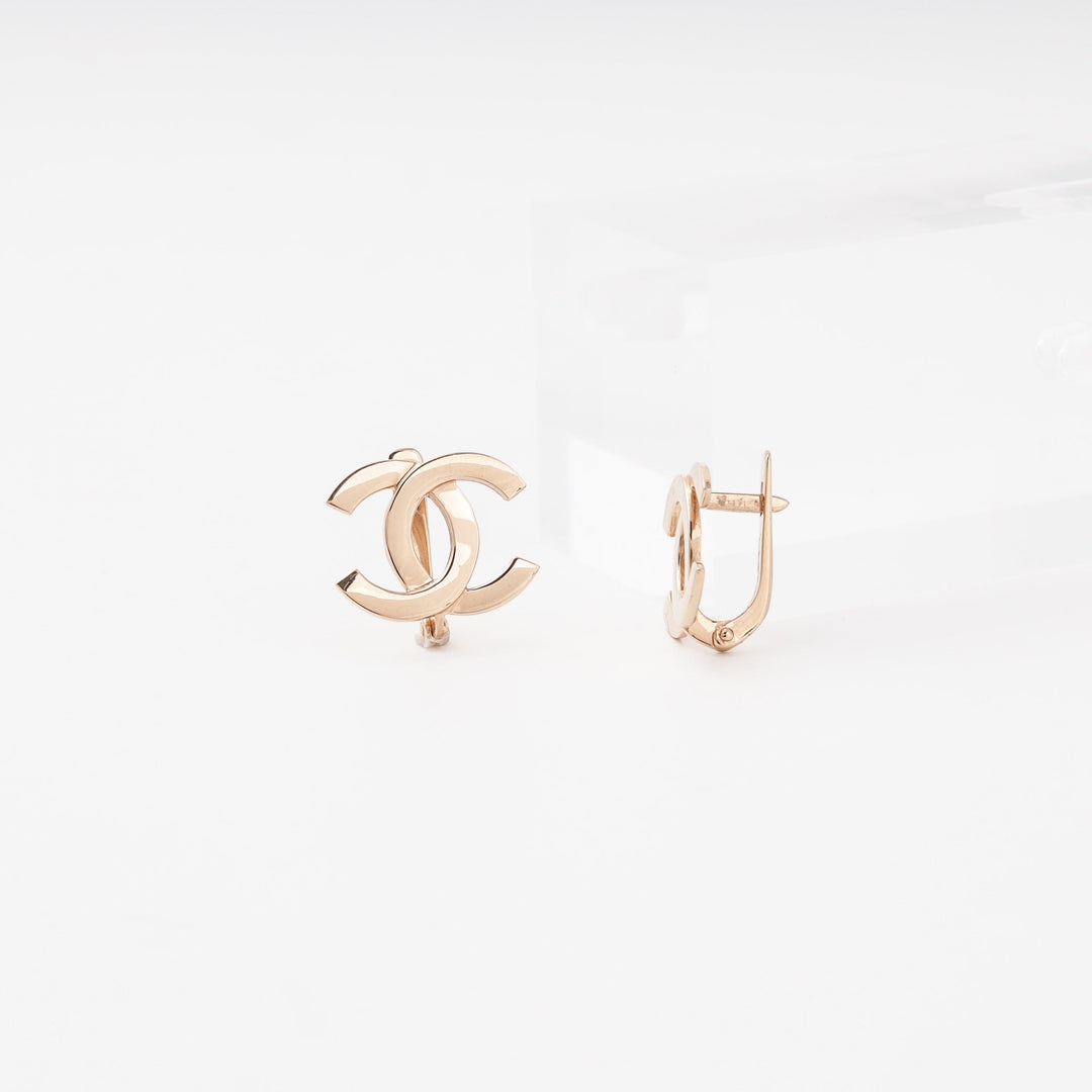 Gold 585 Interlocking CC Minimalism Earrings | Ukrainian Jewelry