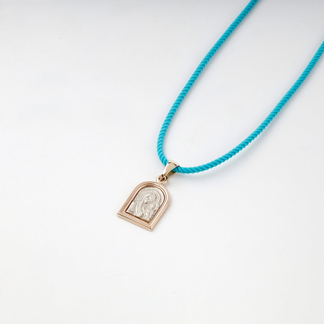 Two-Tone Gold 14K (585) Virgin Mary and Child Icon Pendant | Ukrainian Jewelry