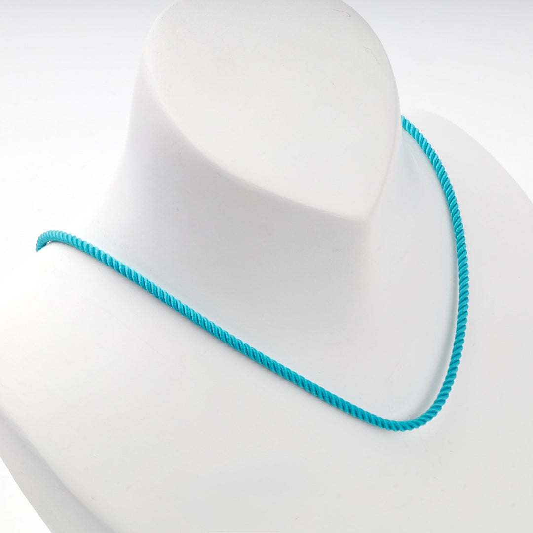 Turquoise Blue Braided Silk Cord Necklace with Rose Gold 14K (585) Clasp | Ukrainian Jewelry
