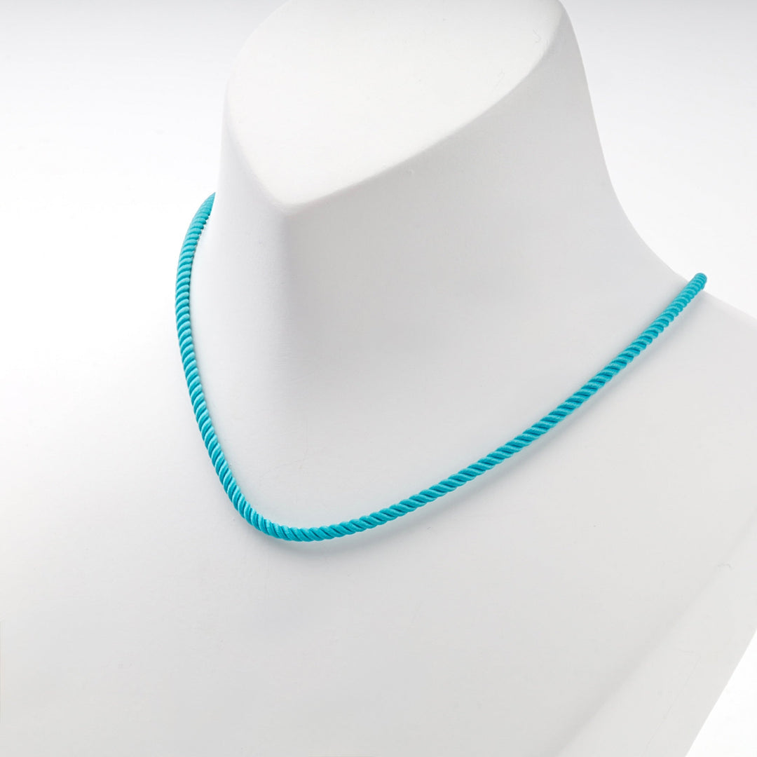 Turquoise Blue Braided Silk Cord Necklace with Rose Gold 14K (585) Clasp | Ukrainian Jewelry