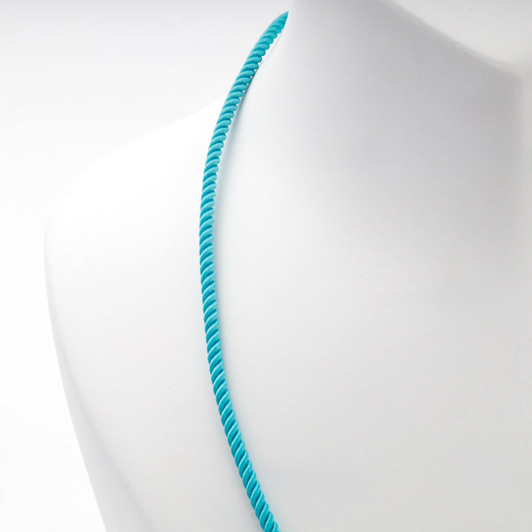 Turquoise Blue Braided Silk Cord Necklace with Rose Gold 14K (585) Clasp | Ukrainian Jewelry
