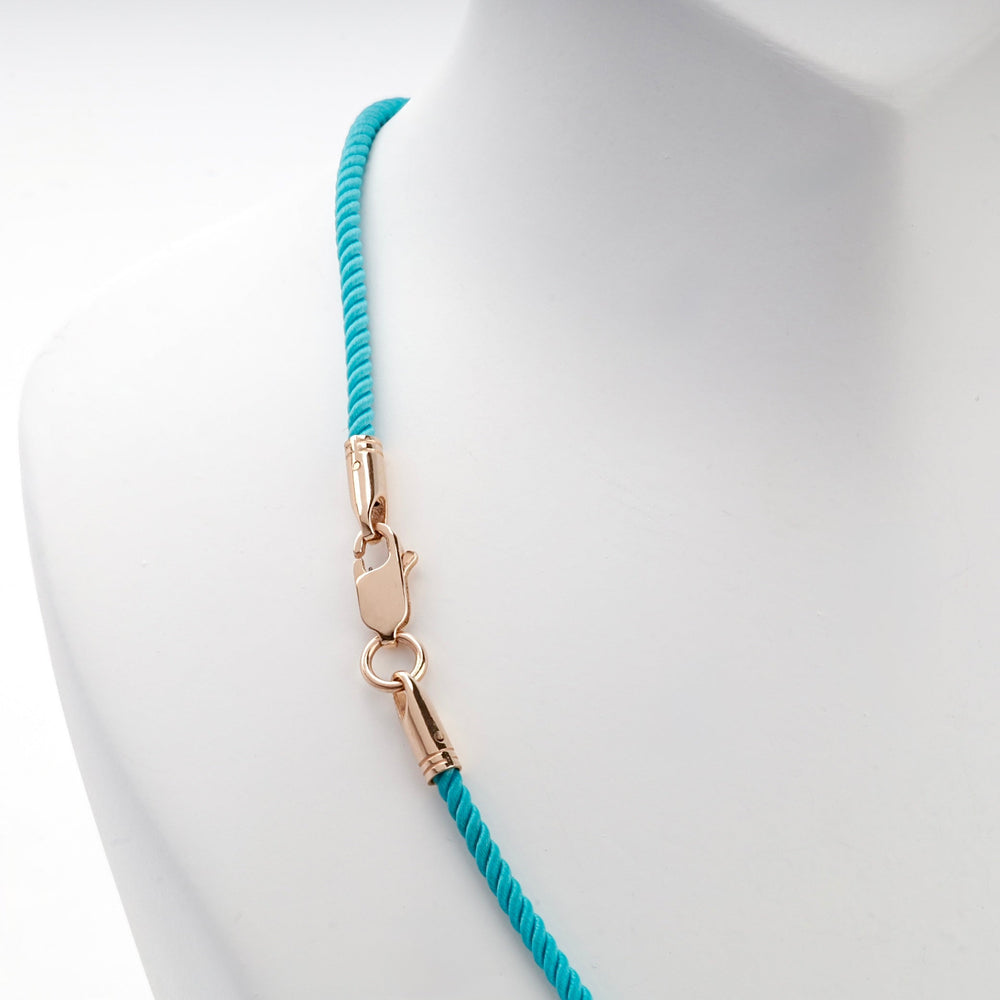 Turquoise Blue Braided Silk Cord Necklace with Rose Gold 14K (585) Clasp | Ukrainian Jewelry