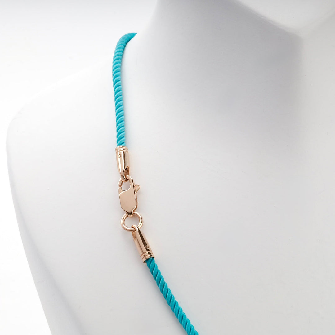 Turquoise Blue Braided Silk Cord Necklace with Rose Gold 14K (585) Clasp | Ukrainian Jewelry