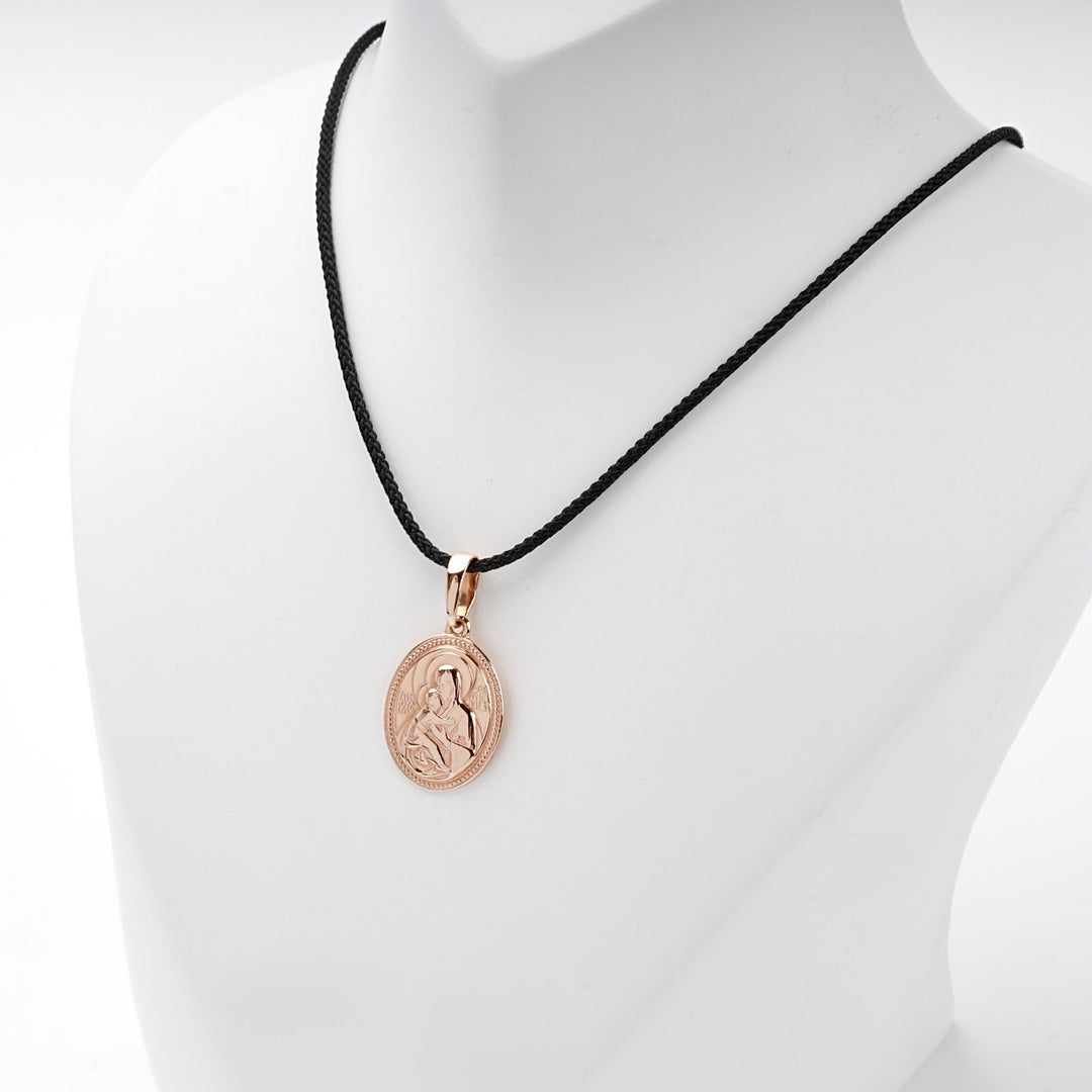 Rose Gold 14K (585) Virgin Mary and Child Icon Pendant | Ukrainian Jewelry