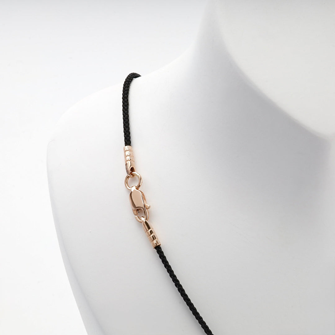 Black Braided Silk Cord Necklace with Rose Gold 14K (585) Clasp | Ukrainian Jewelry