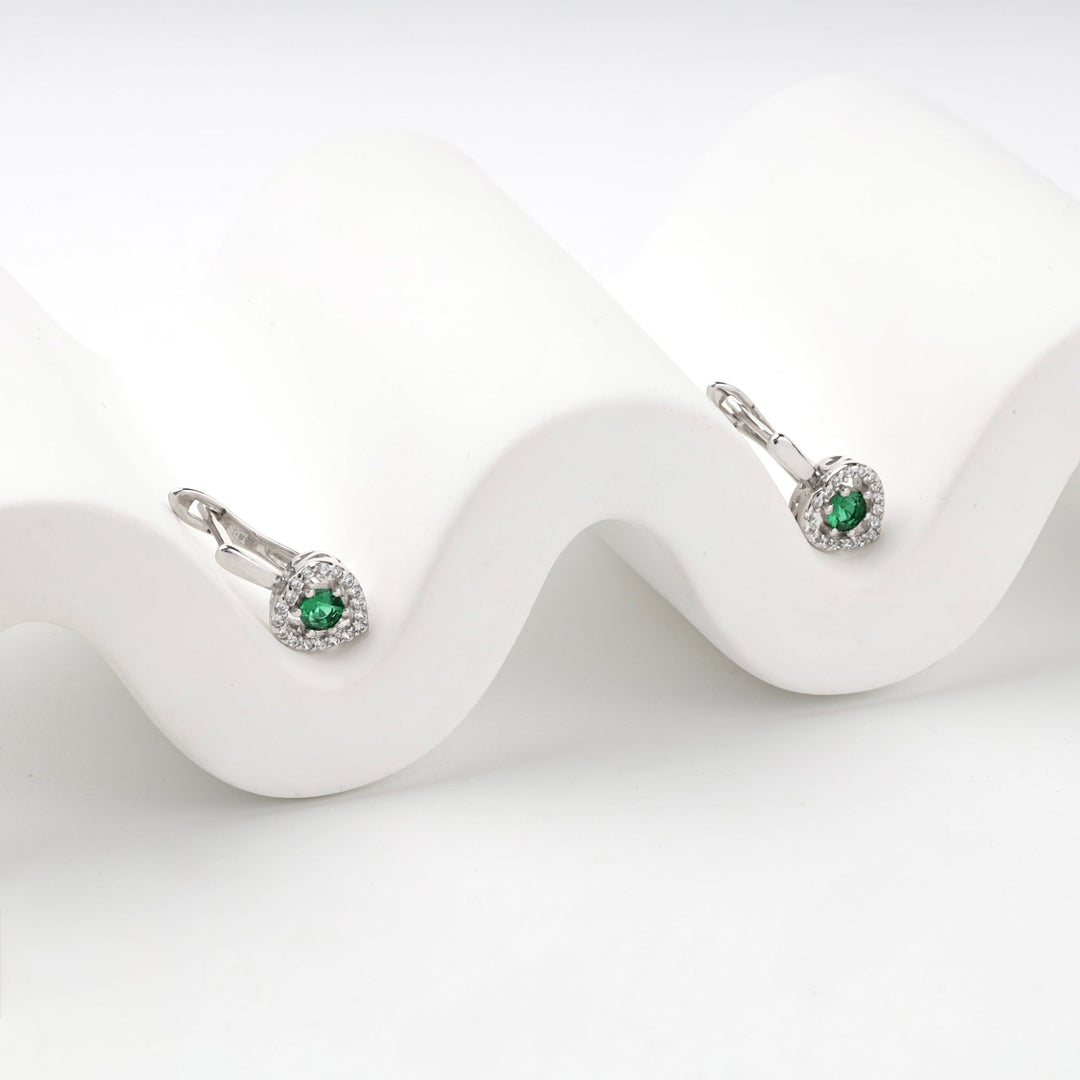 Silver 925 Green Cubic Zirconia Heart Halo Earrings | Ukrainian Jewelry