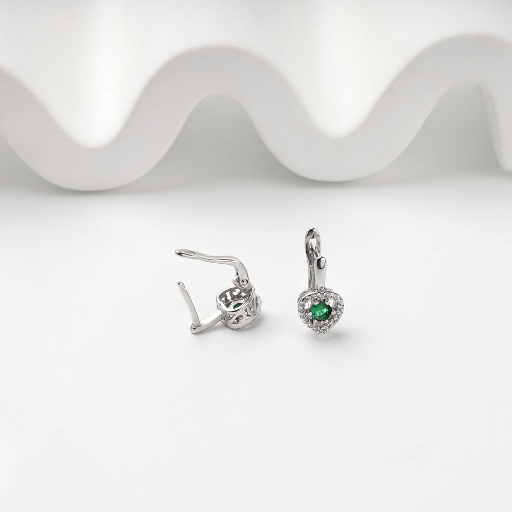 Silver 925 Green Cubic Zirconia Heart Halo Earrings | Ukrainian Jewelry