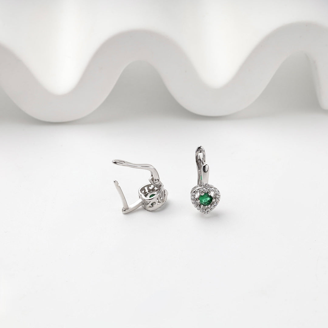 Silver 925 Green Cubic Zirconia Heart Halo Earrings | Ukrainian Jewelry