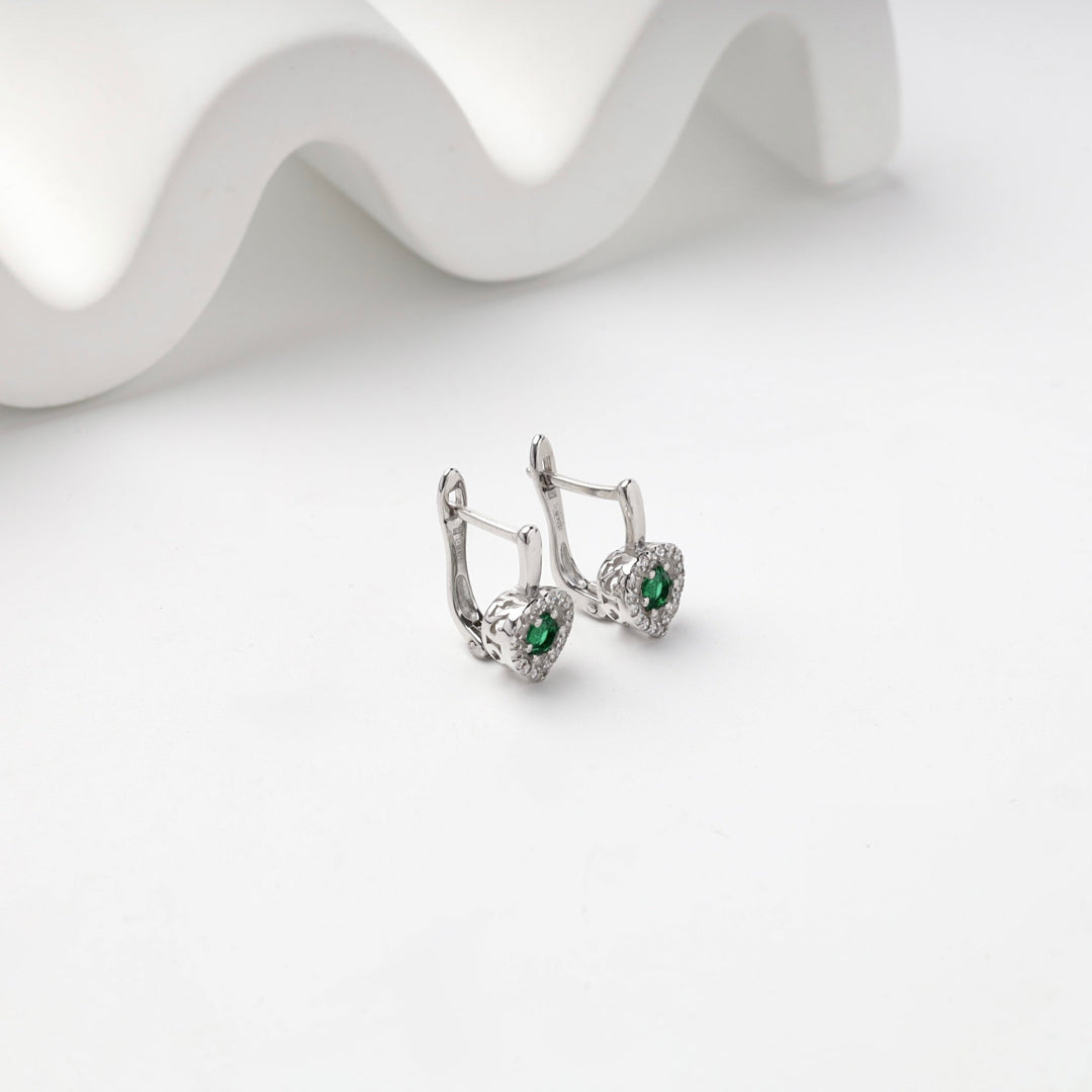 Silver 925 Green Cubic Zirconia Heart Halo Earrings | Ukrainian Jewelry