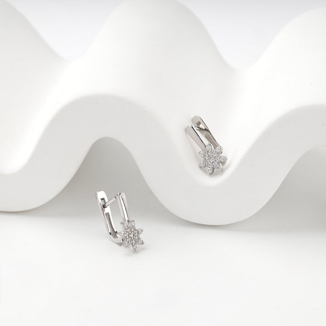 Children's Rhodium-Plated Silver 925 Cubic Zirconia Star Earrings | Ukrainian Jewelry