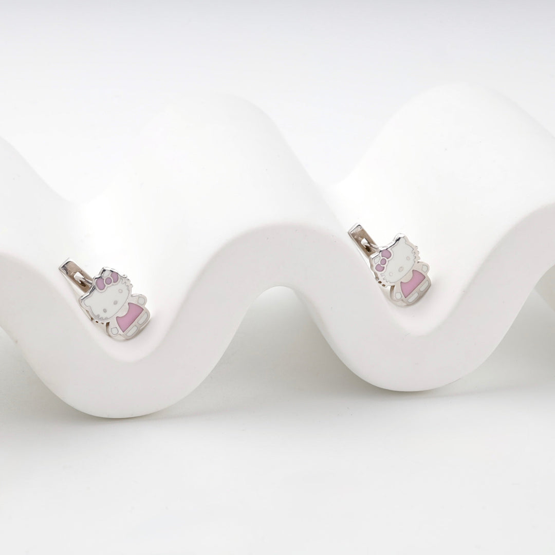 Silver 925 Pink and White Enamel Figure Drop Earrings | Ukrainian Jewelry