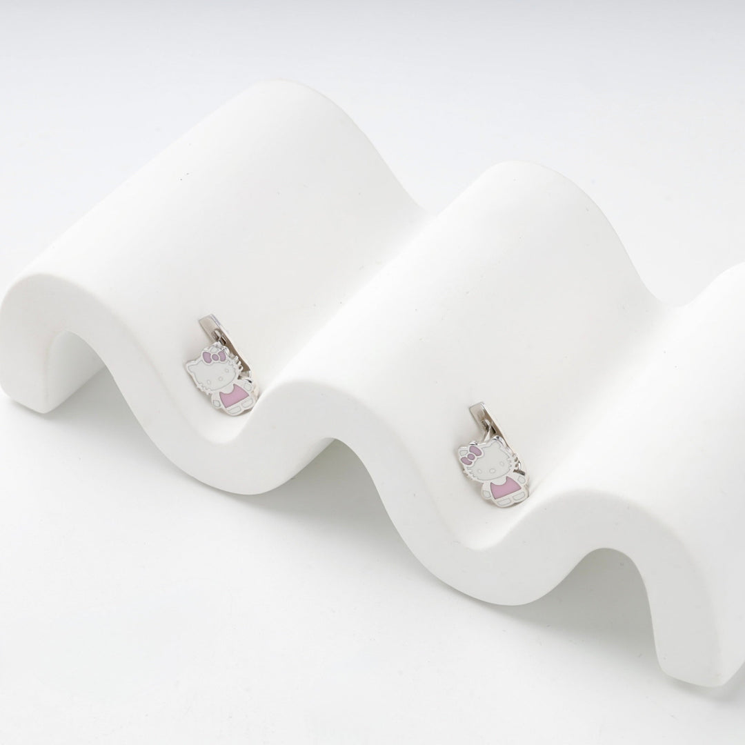 Silver 925 Pink and White Enamel Figure Drop Earrings | Ukrainian Jewelry