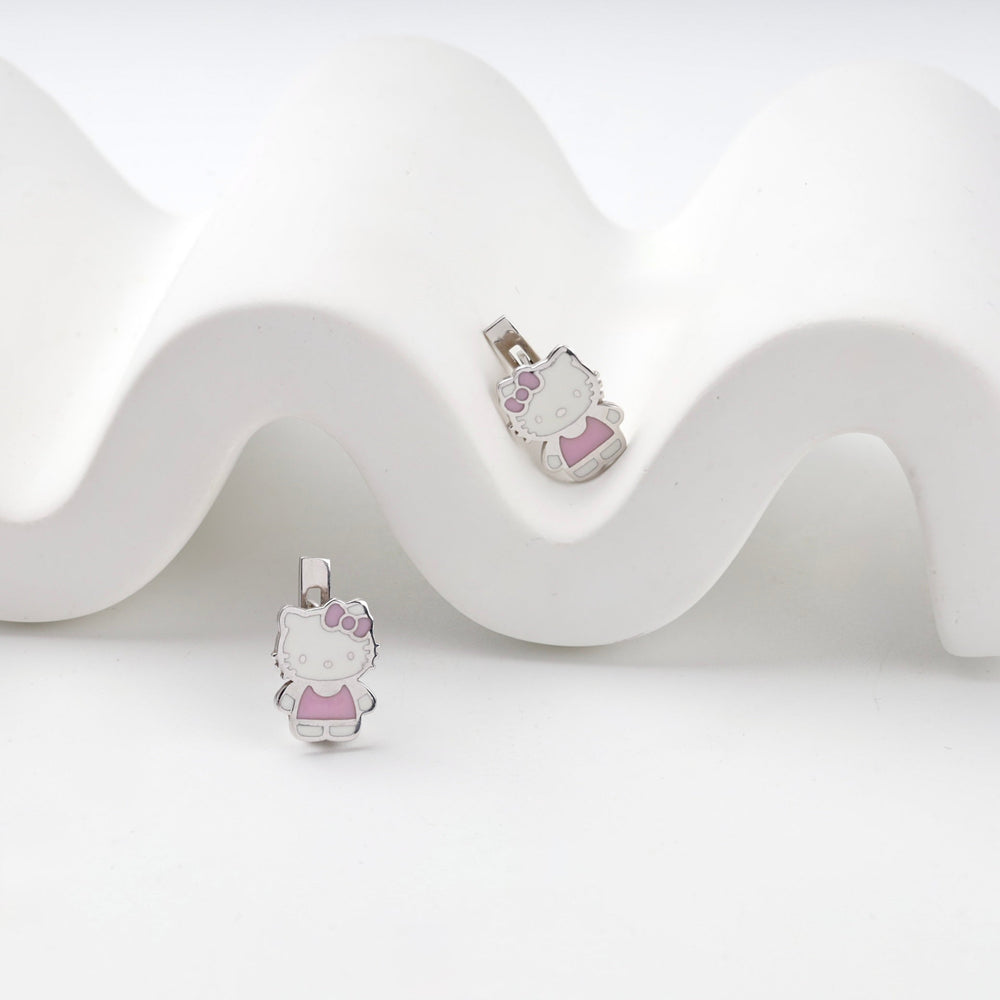 Silver 925 Pink and White Enamel Figure Drop Earrings | Ukrainian Jewelry