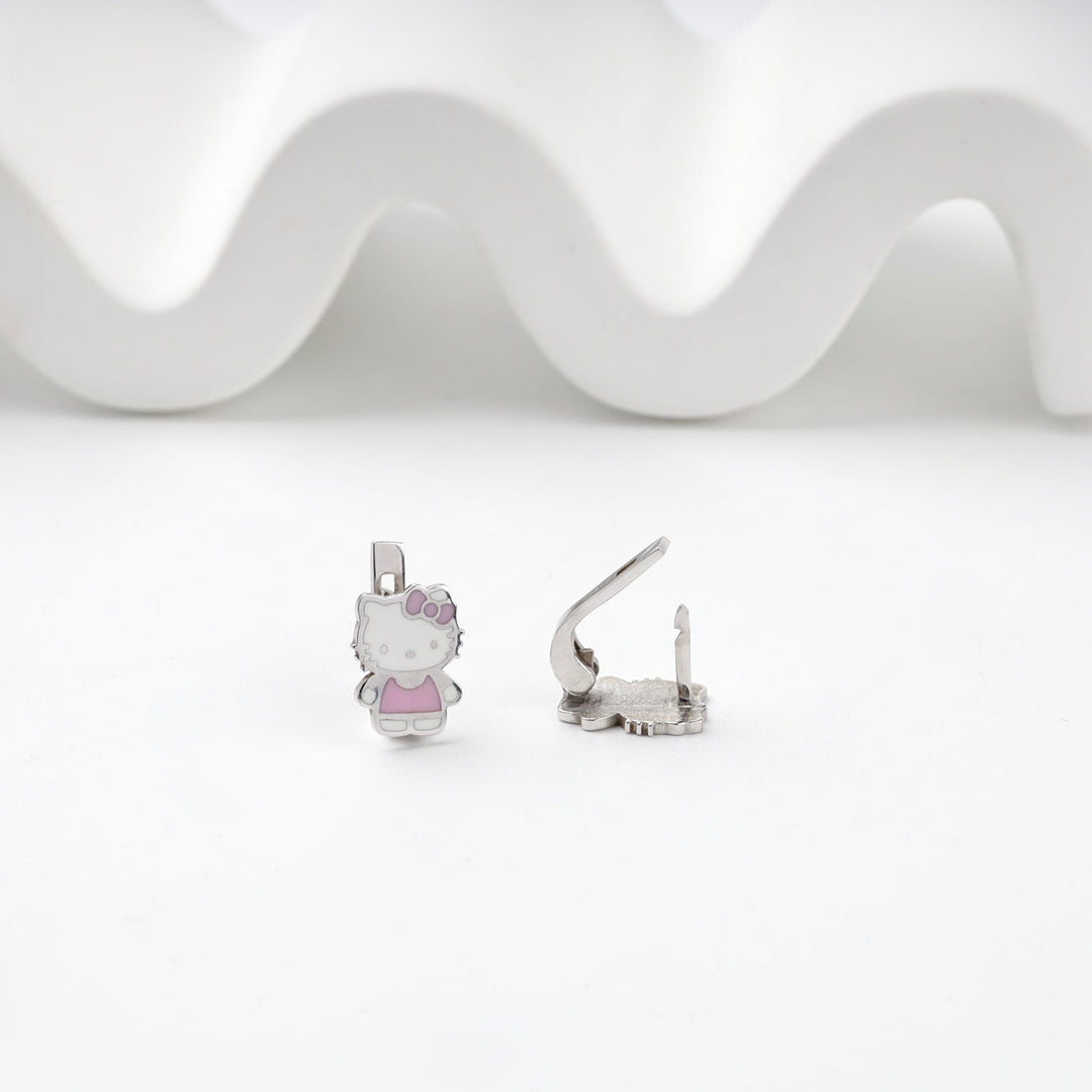 Silver 925 Pink and White Enamel Figure Drop Earrings | Ukrainian Jewelry