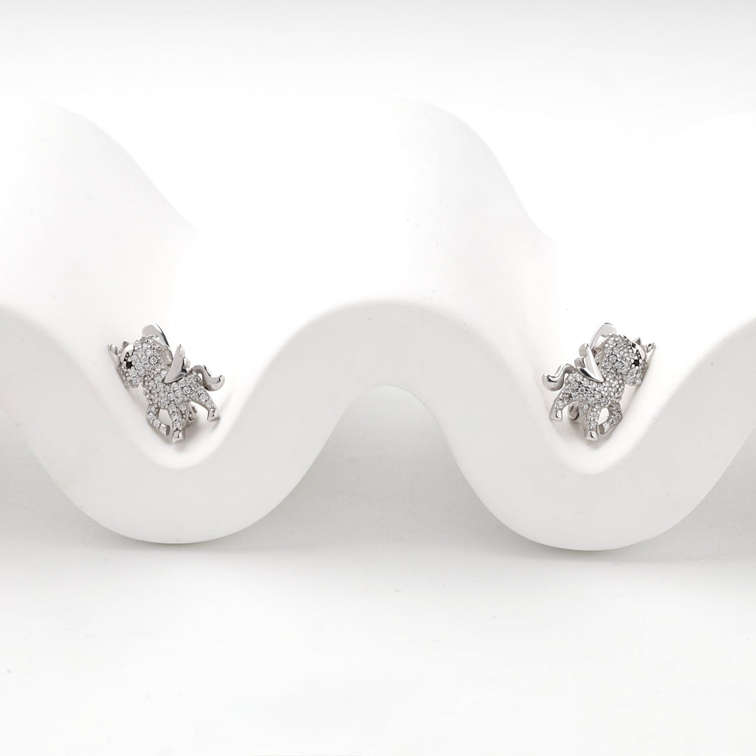 Silver 925 Cubic Zirconia Winged Unicorn Earrings | Ukrainian Jewelry