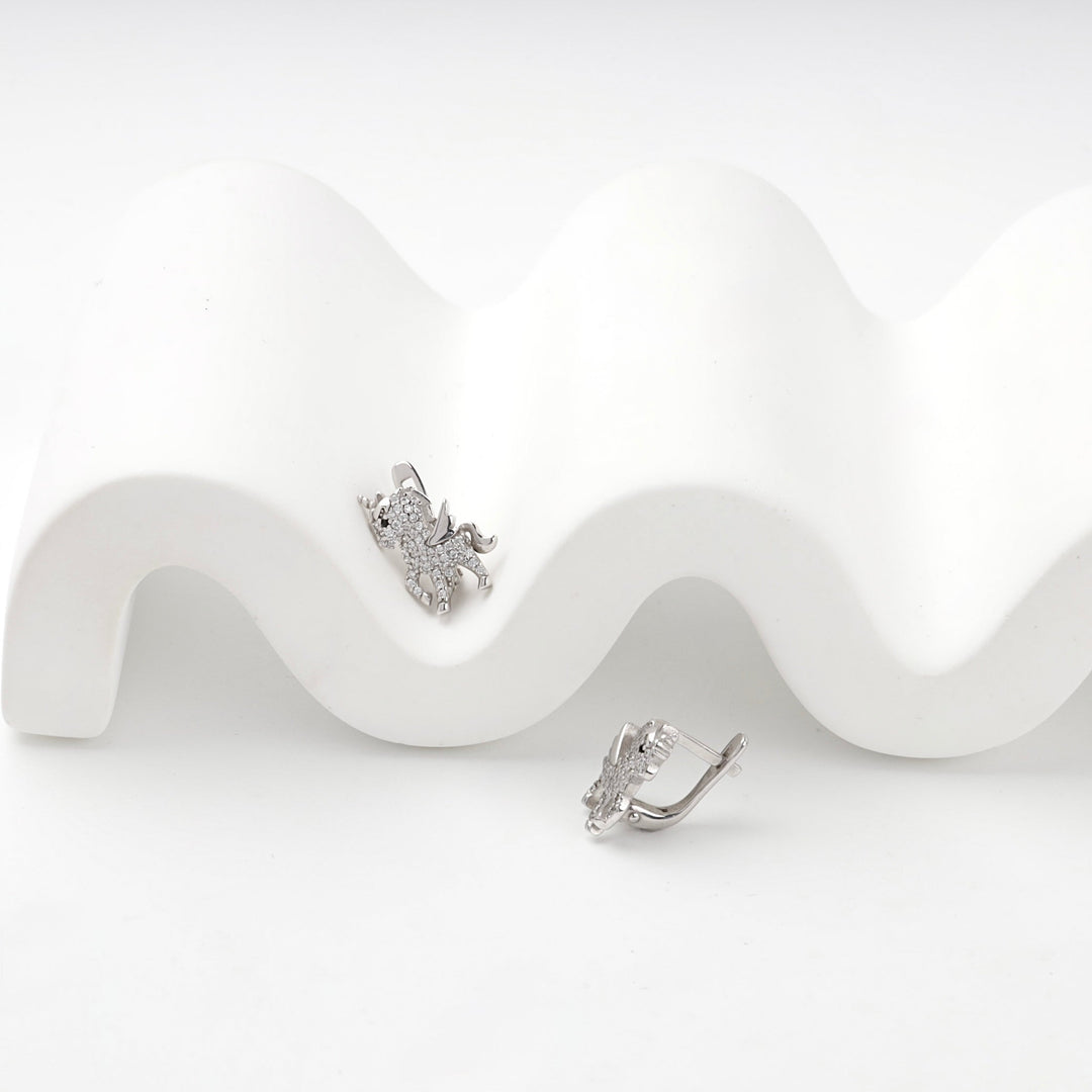 Silver 925 Cubic Zirconia Winged Unicorn Earrings | Ukrainian Jewelry