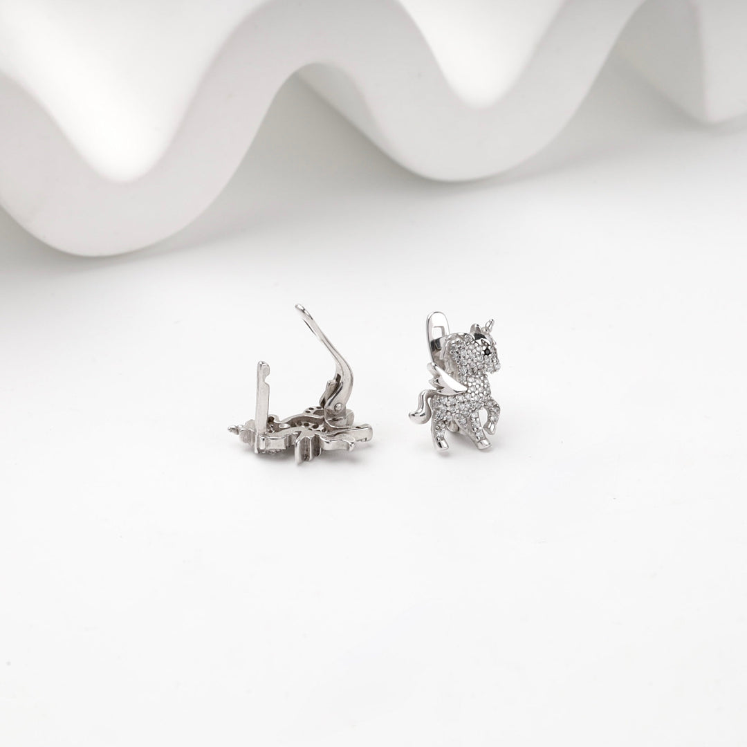 Silver 925 Cubic Zirconia Winged Unicorn Earrings | Ukrainian Jewelry