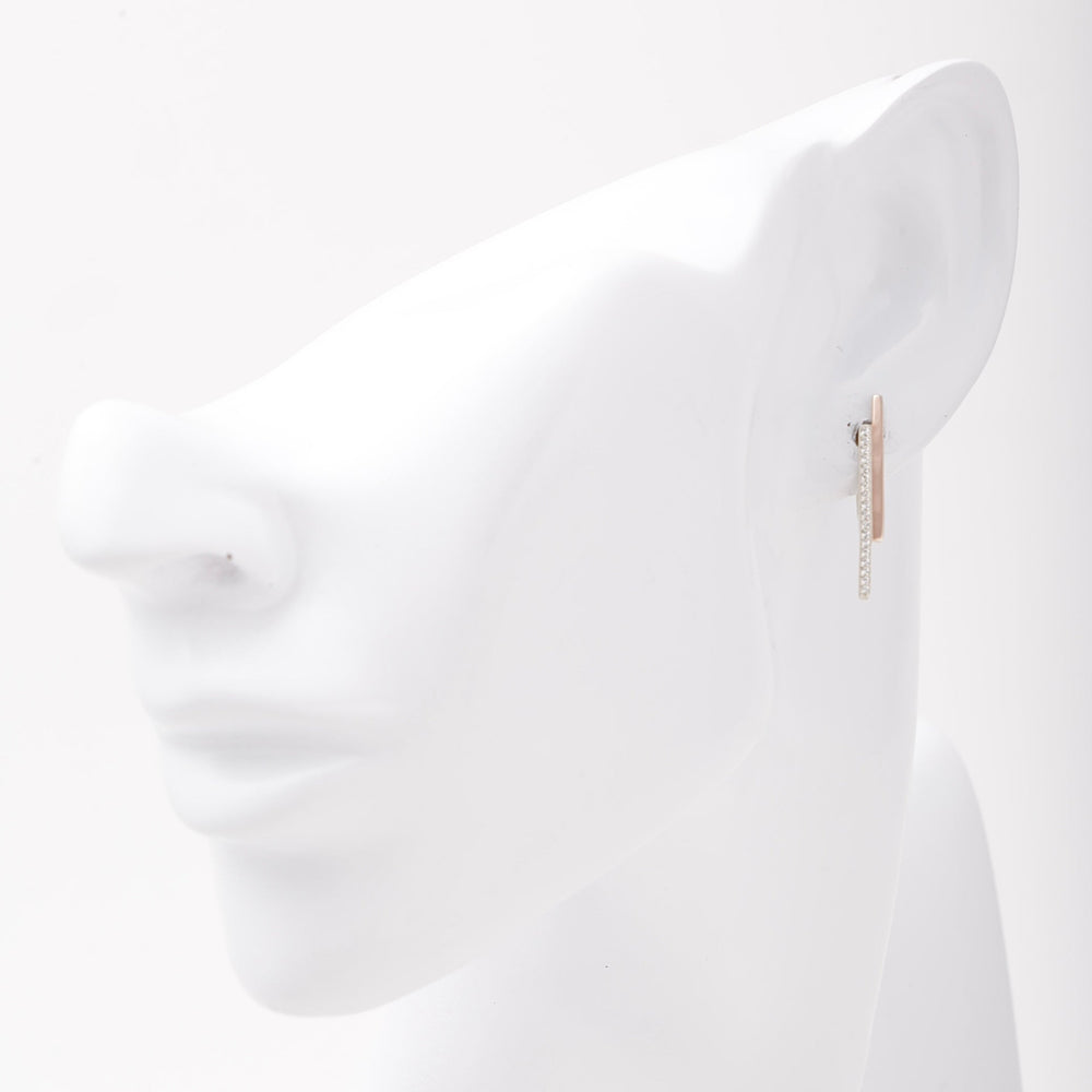 Silver 925 Two-Bar Drop Earrings with CZ and Rose Gold Accent | Ukrainian Jewelry