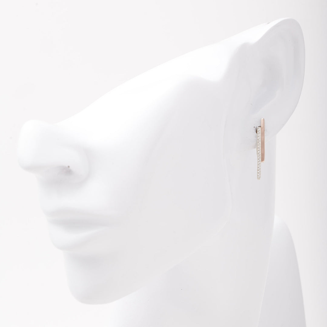 Silver 925 Two-Bar Drop Earrings with CZ and Rose Gold Accent | Ukrainian Jewelry