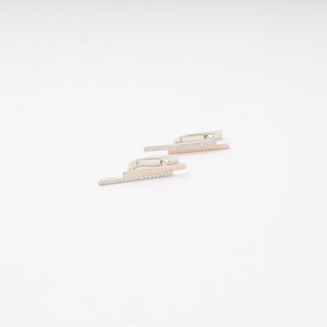 Silver 925 Two-Bar Drop Earrings with CZ and Rose Gold Accent | Ukrainian Jewelry