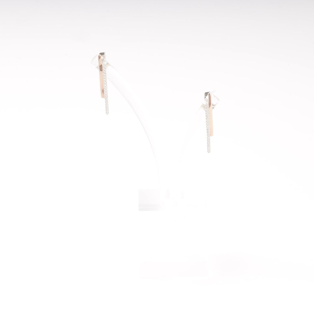 Silver 925 Two-Bar Drop Earrings with CZ and Rose Gold Accent | Ukrainian Jewelry