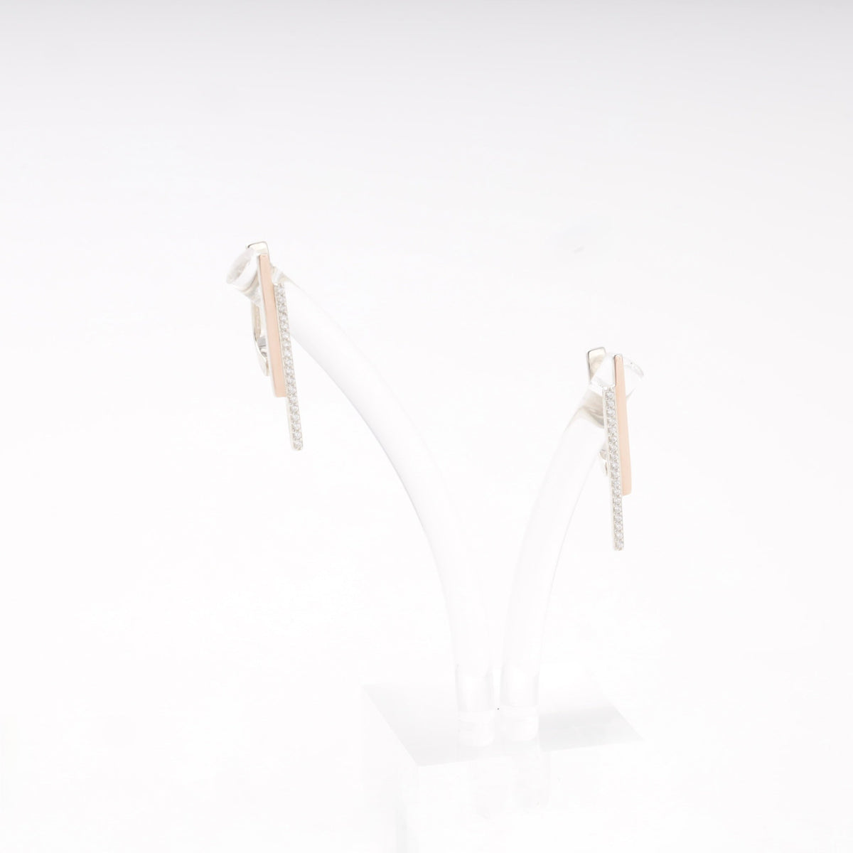 Silver 925 Two-Bar Drop Earrings with CZ and Rose Gold Accent | Ukrainian Jewelry