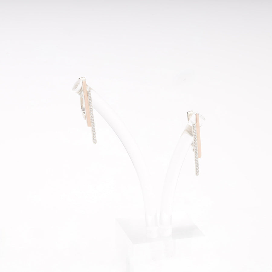 Silver 925 Two-Bar Drop Earrings with CZ and Rose Gold Accent | Ukrainian Jewelry
