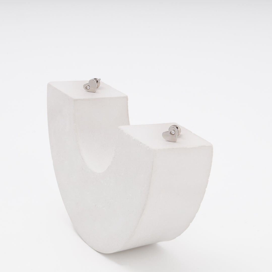 Heart stud earrings with CZ on display stand, Sterling Silver 925 rhodium — Ukrainian Jewelry