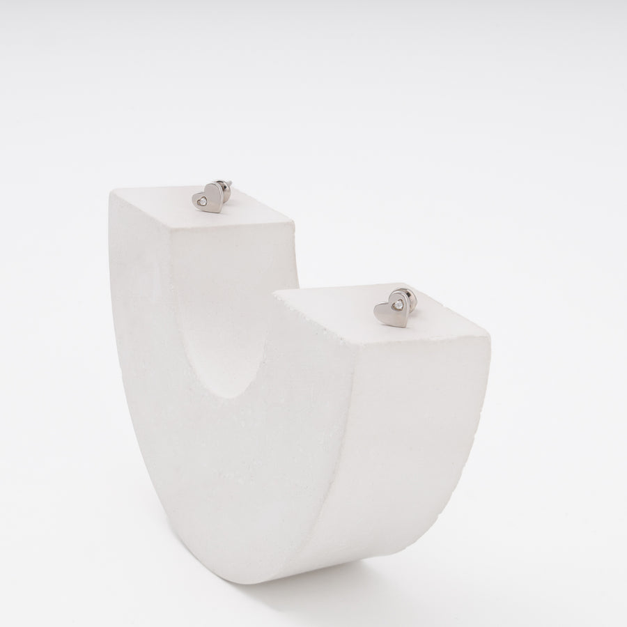 Heart stud earrings with CZ on display stand, Sterling Silver 925 rhodium — Ukrainian Jewelry