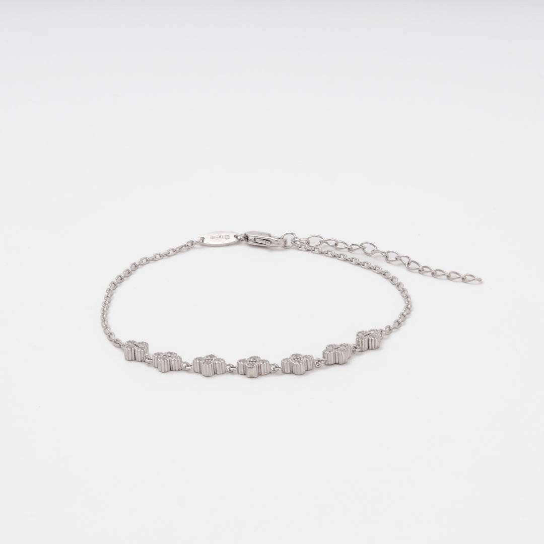 Flower charm bracelet with cubic zirconia, Sterling Silver 925 rhodium plated — Ukrainian Jewelry