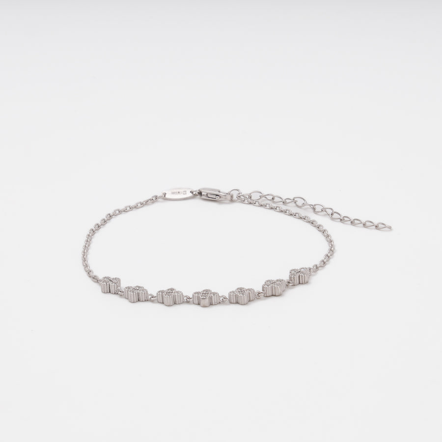 Flower charm bracelet with cubic zirconia, Sterling Silver 925 rhodium plated — Ukrainian Jewelry