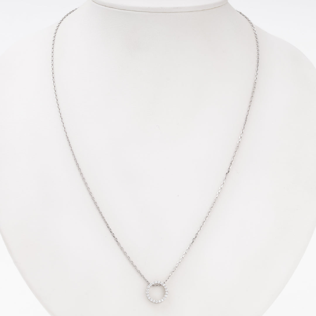 Sterling Silver 925 circle pendant close-up, sparkling cubic zirconia stones — Ukrainian Jewelry