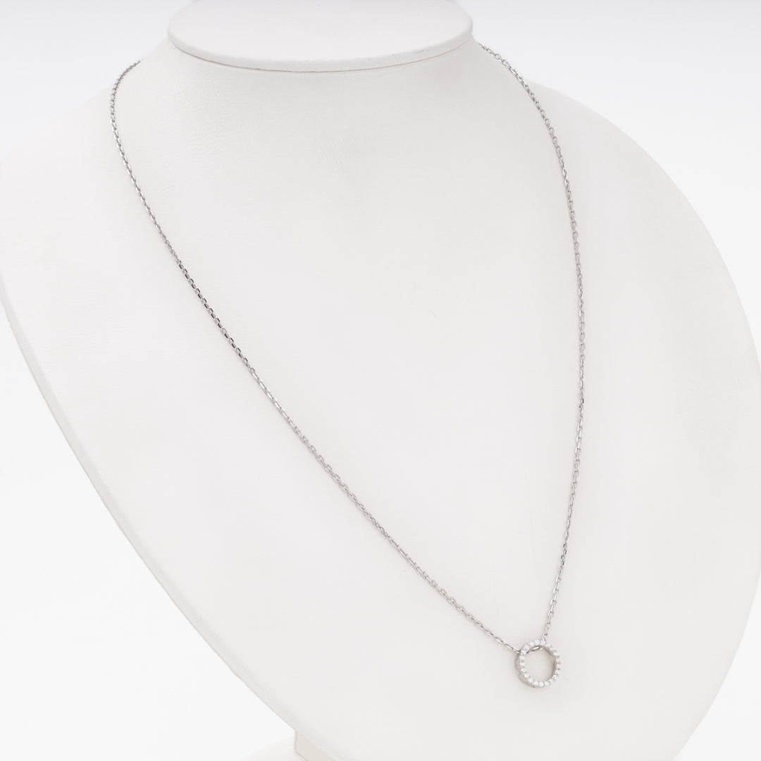 Delicate circle pendant necklace worn on neck, Sterling Silver 925 rhodium — Ukrainian Jewelry