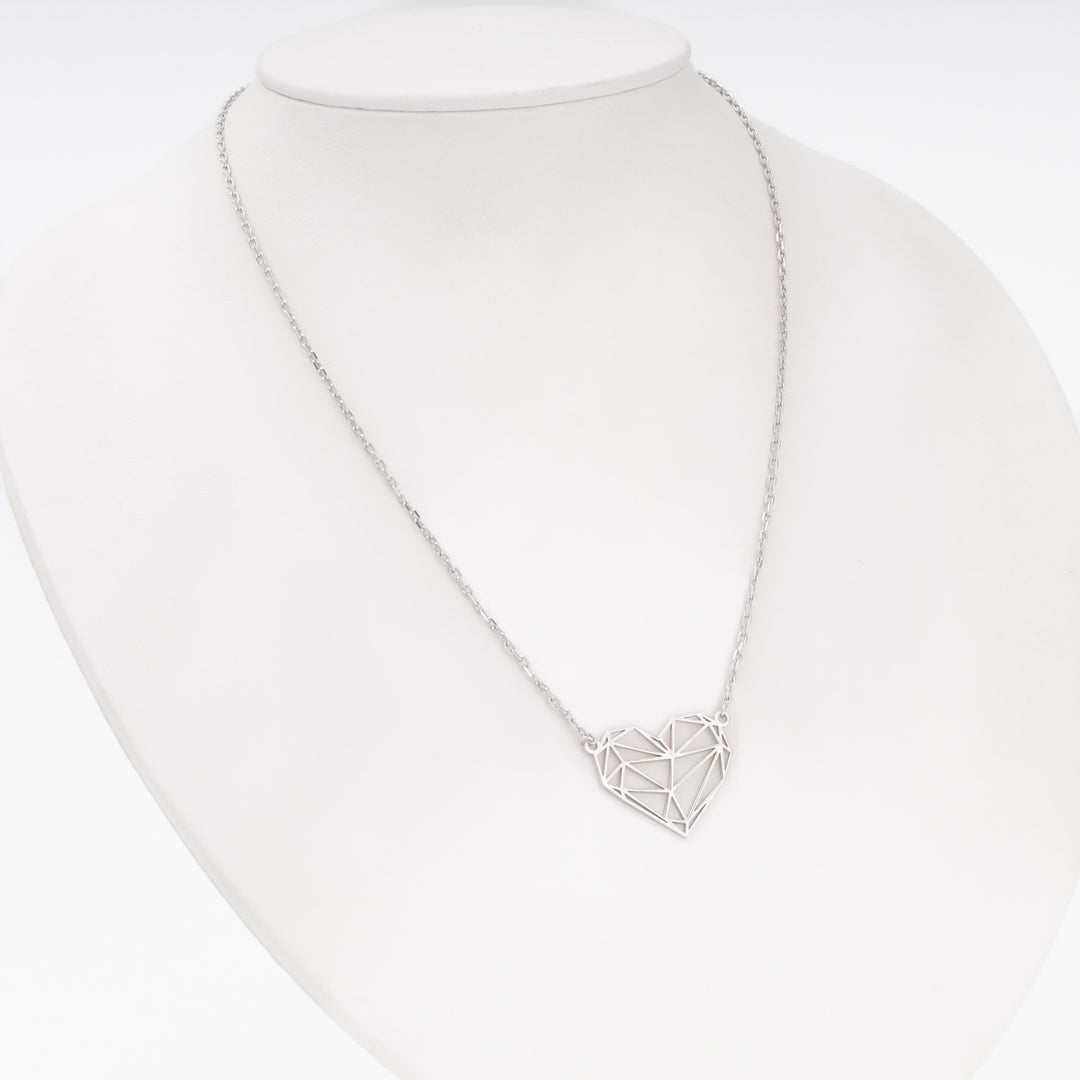 Geometric heart pendant necklace, origami style, silver 925 rhodium plated — Ukrainian Jewelry