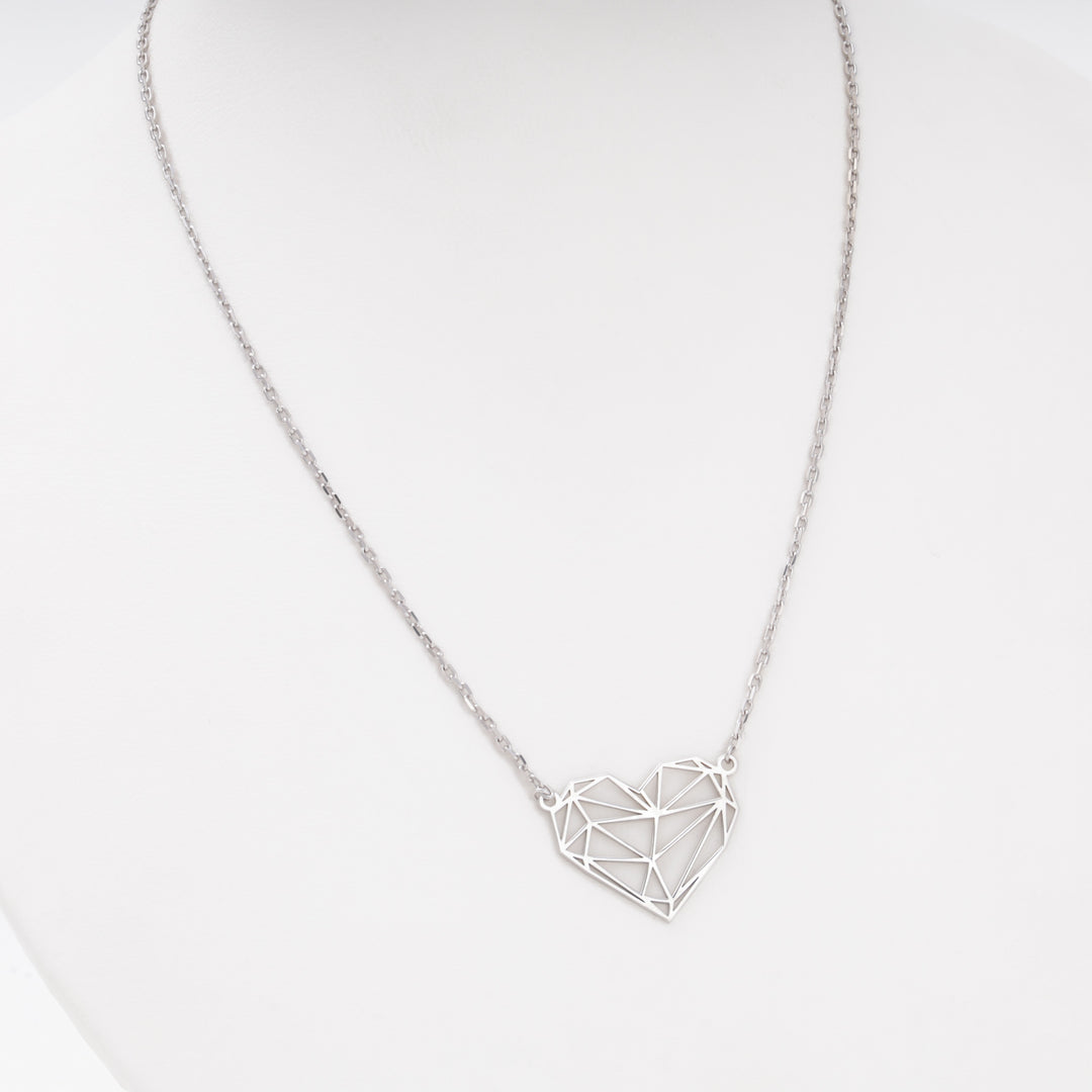 Close-up of geometric wireframe heart pendant, Sterling Silver 925 — Ukrainian Jewelry