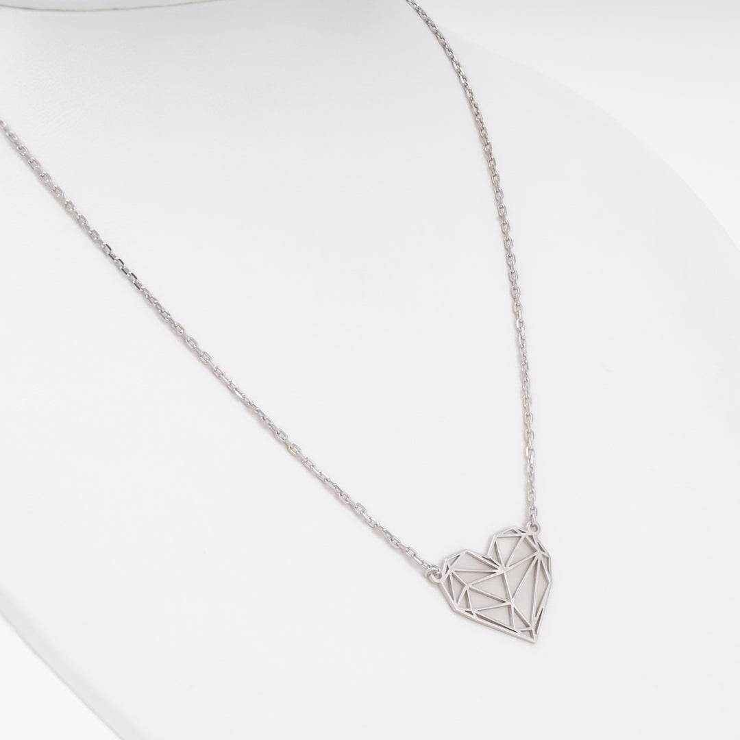 Geometric heart necklace with tag, Silver 925 rhodium, 70 cm anchor chain — Ukrainian Jewelry