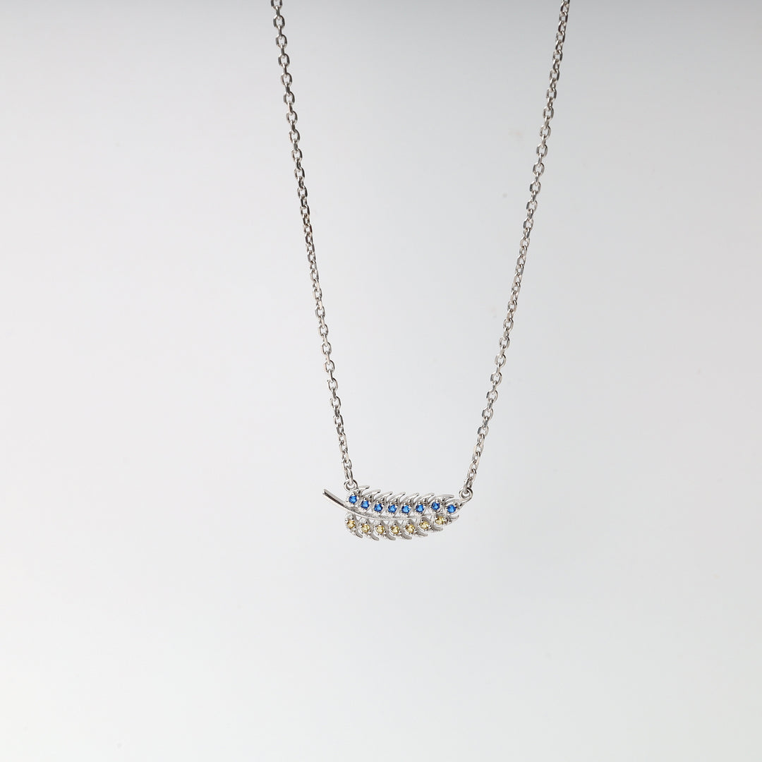 Silver 925 Wheat Pendant Necklace with Blue and Yellow Zirconia | Ukrainian Jewelry