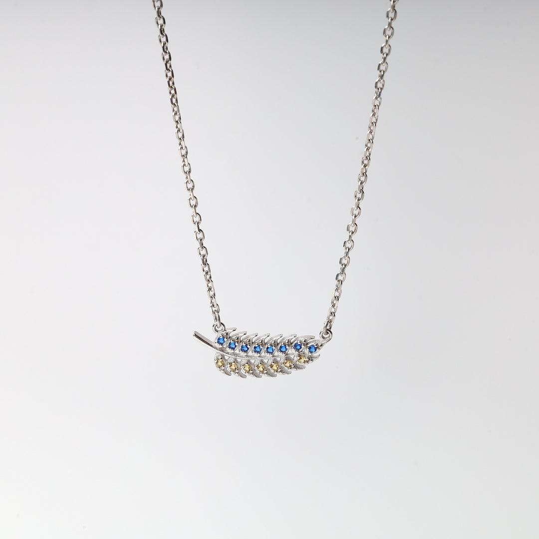 Silver 925 Wheat Pendant Necklace with Blue and Yellow Zirconia | Ukrainian Jewelry
