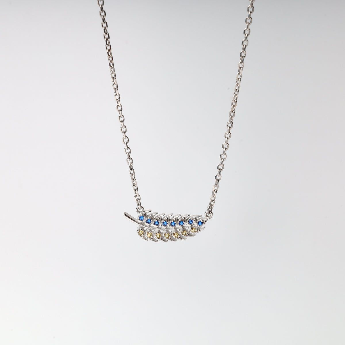Silver 925 Wheat Pendant Necklace with Blue and Yellow Zirconia | Ukrainian Jewelry
