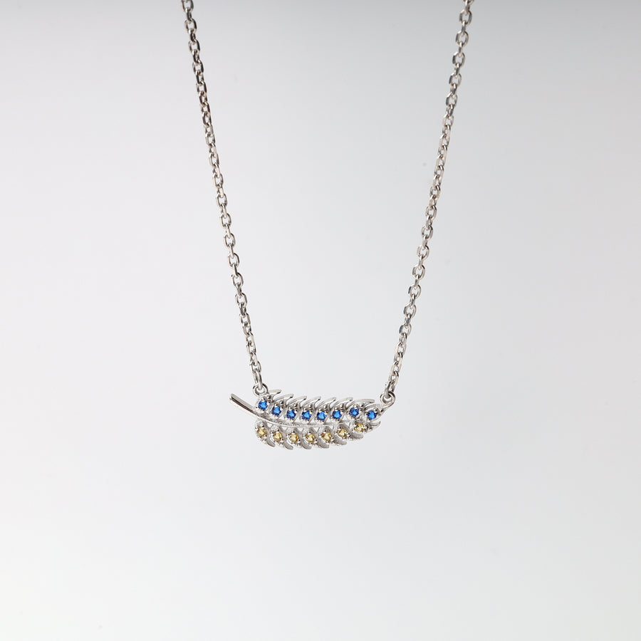 Silver 925 Wheat Pendant Necklace with Blue and Yellow Zirconia | Ukrainian Jewelry