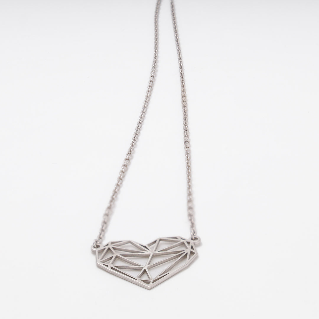Geometric heart pendant detail, open wireframe design, Sterling Silver 925 — Ukrainian Jewelry