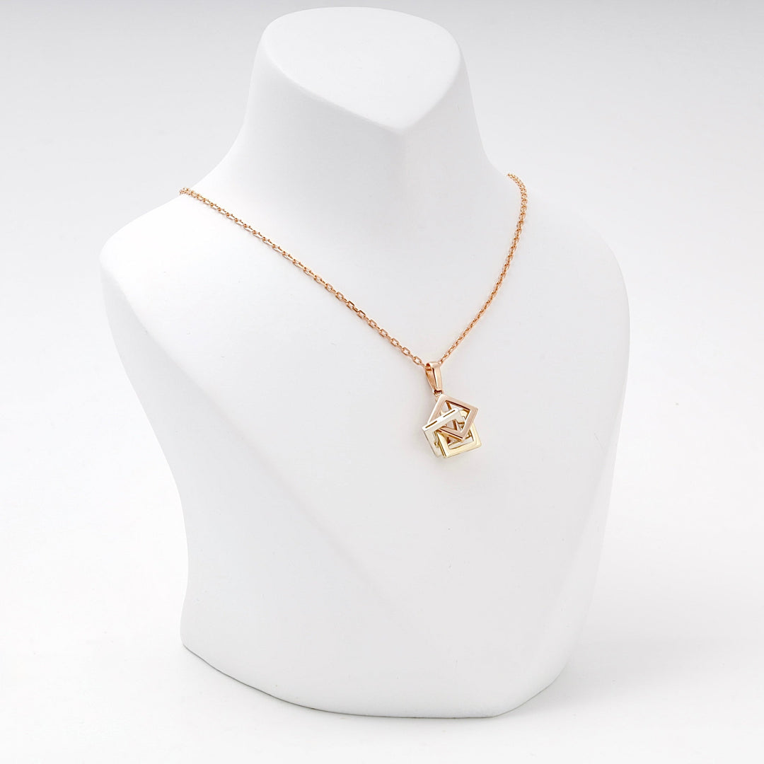 Gold 585 Three-Tone Geometric Cube Pendant | Ukrainian Jewelry