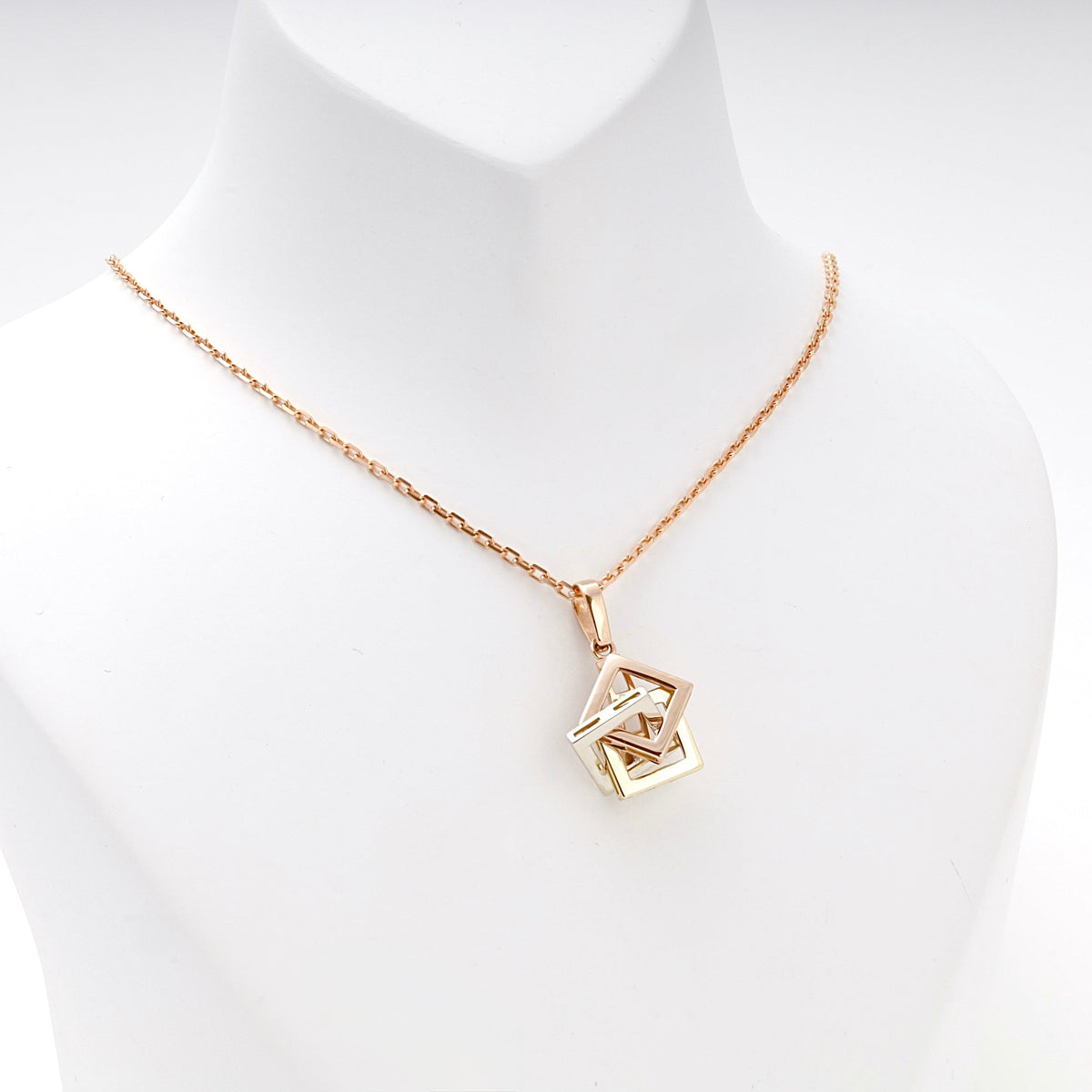 Gold 585 Three-Tone Geometric Cube Pendant | Ukrainian Jewelry