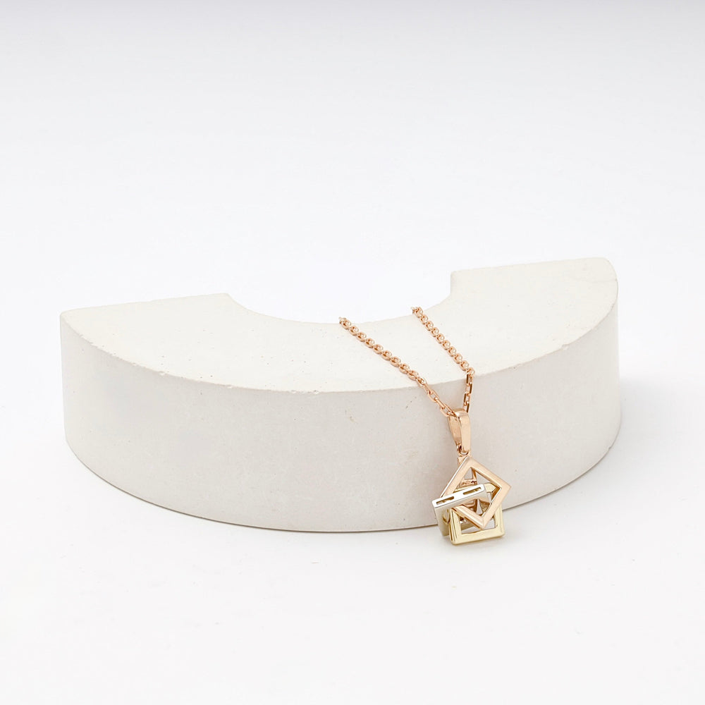 Gold 585 Three-Tone Geometric Cube Pendant | Ukrainian Jewelry
