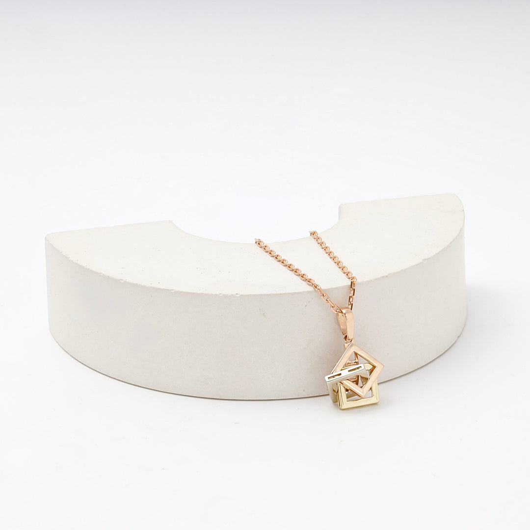 Gold 585 Three-Tone Geometric Cube Pendant | Ukrainian Jewelry
