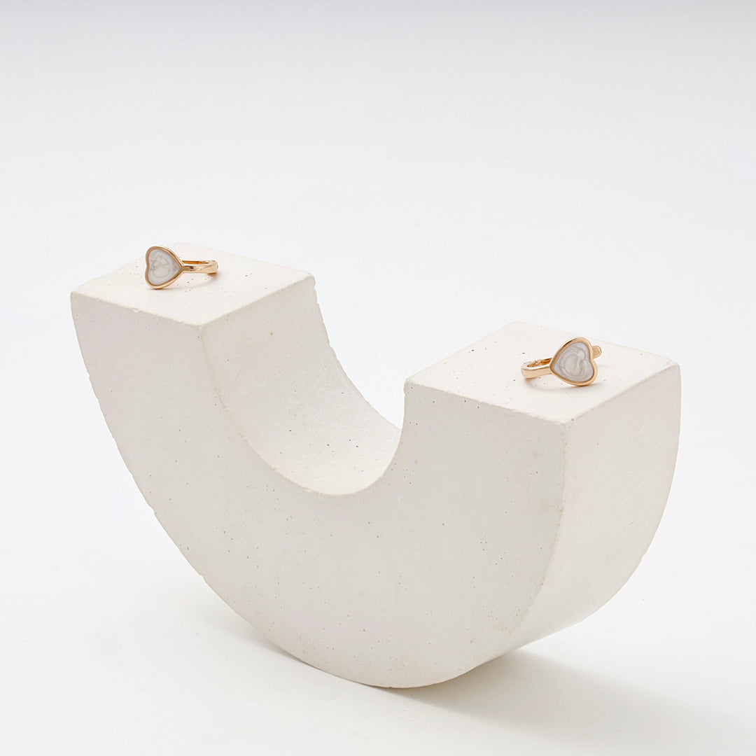 Children's Rose Gold 585 Heart Earrings with White Enamel | Ukrainian Jewelry