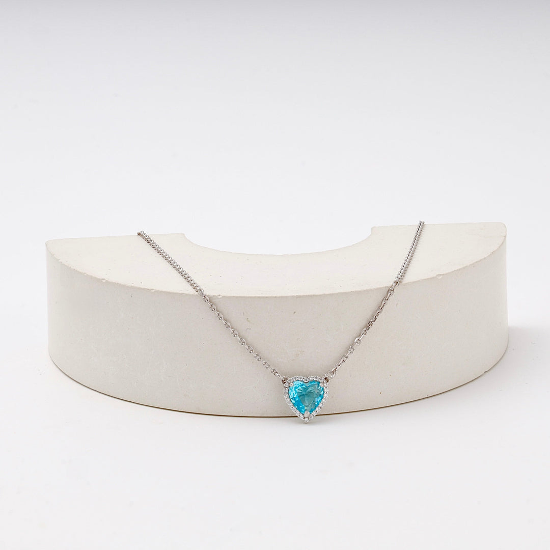 Silver 925 Necklace with Blue Heart CZ Pendant | Ukrainian Jewelry