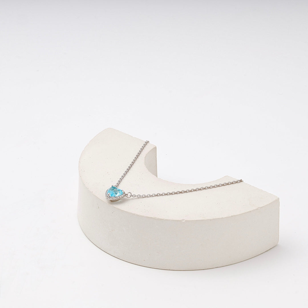 Silver 925 Necklace with Blue Heart CZ Pendant | Ukrainian Jewelry
